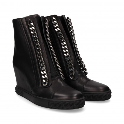 INNER WEDGE BOOT BLACK LEATHER CHAIN EMP CHAIN