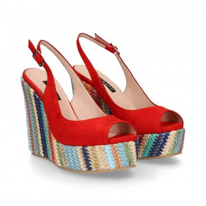 WEDGE RAPHIA MULTI A/PUNTA TALON SUÈDE ROUGE