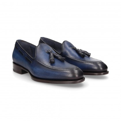 MOCASSINO NAPPA NAPPA MACINATO PELLE BLU