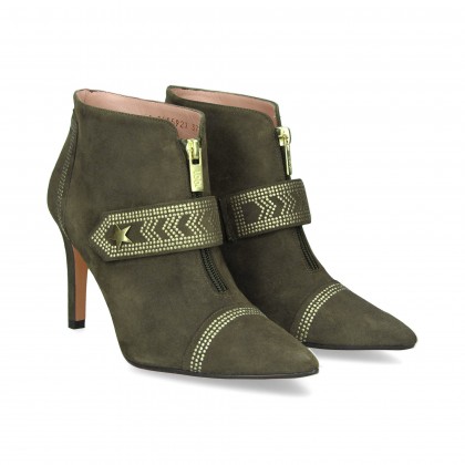 ZIPPER BOOTS WITH STUDS SUEDE SUEDE KHAKI