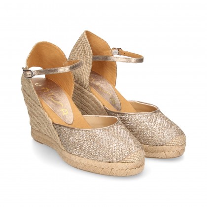 ESPADRILLE WEDGE OPEN GOLD SIDES