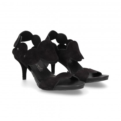 SANDAL WITH CARMEL SUEDE CIRCLES BLACK SUEDE