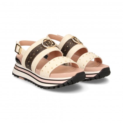 PLATFORM SANDAL TIED BEIGE LOGO