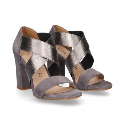 SANDAL HEEL ELASTIC CROSS SUEDE SUEDE GREY