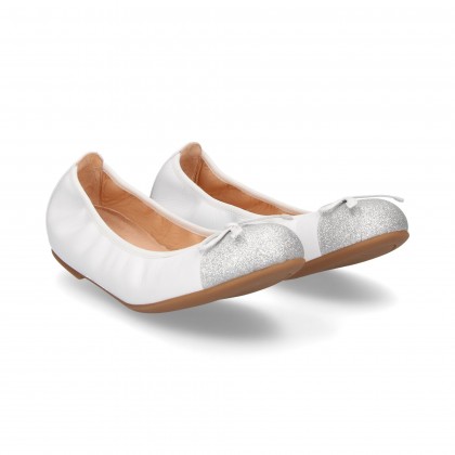 BALLERINA BOW TOECAP GLITT WHITE LEATHER