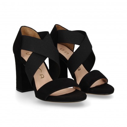 ELASTIC SANDAL HEEL CROSS SUEDE SUEDE SANDAL BLACK