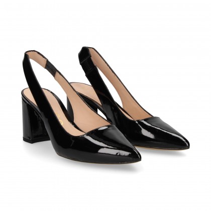 OPEN HEEL LOUNGE NOIR EN CUIR VERNI NOIR