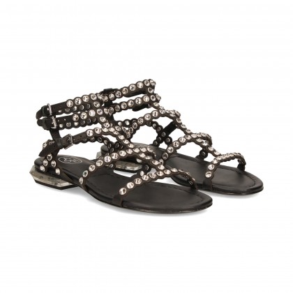 SANDALIA DOBLE GILDA TACHAS NEGRO/PLATA