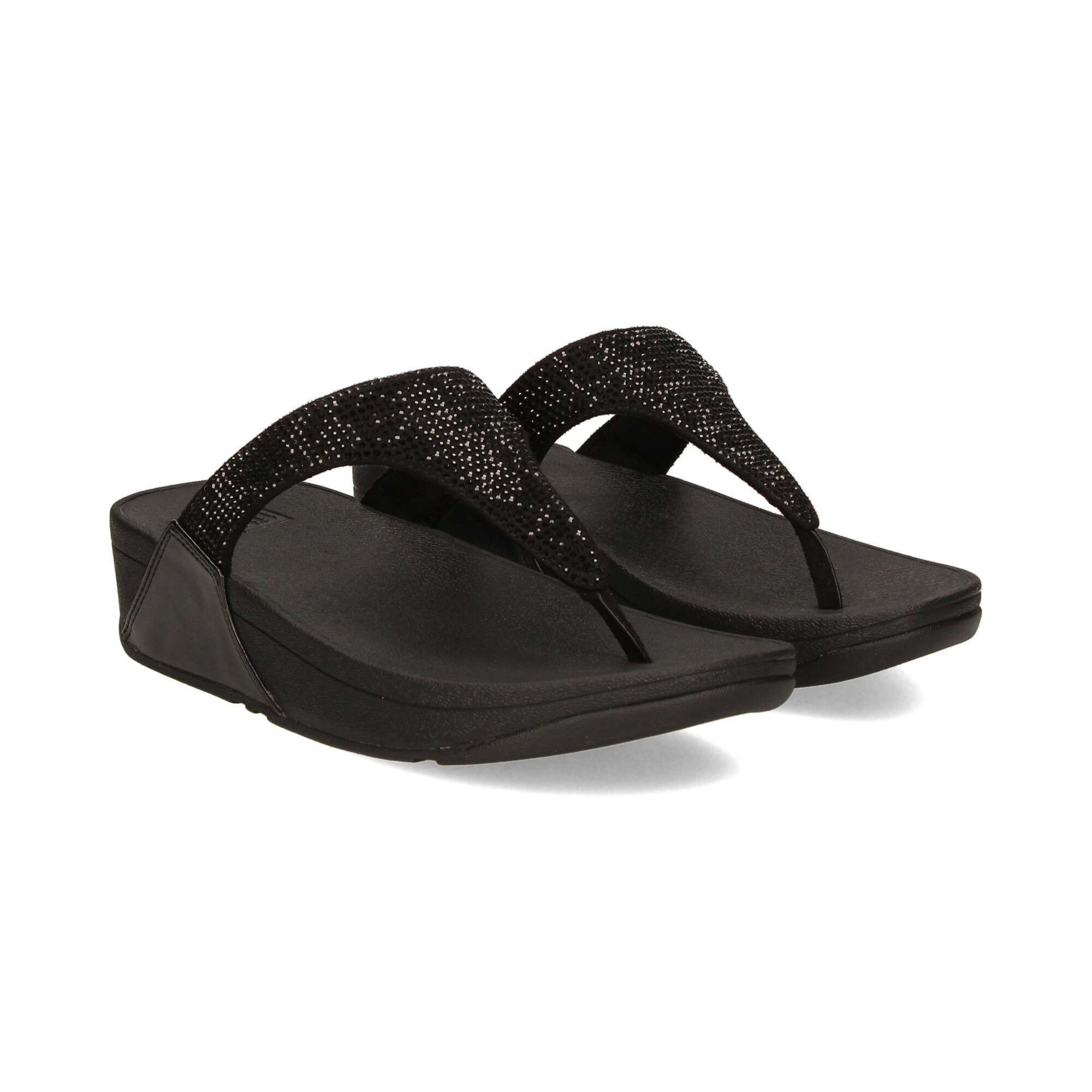 Sugar Sugar Women's Black Rhinestone-Accent Wedge Thong Sandal