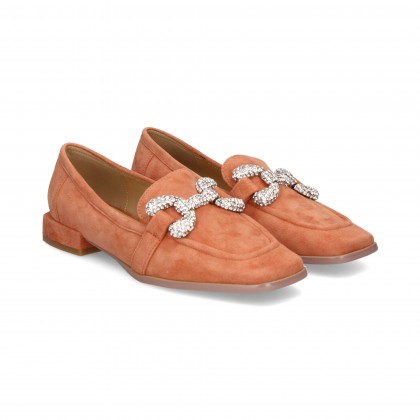 MOCASIN ESLABON STRASS ANTE NARANJA