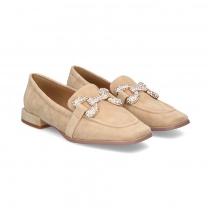 MOCASIN ESLABON STRASS ANTE BEIGE