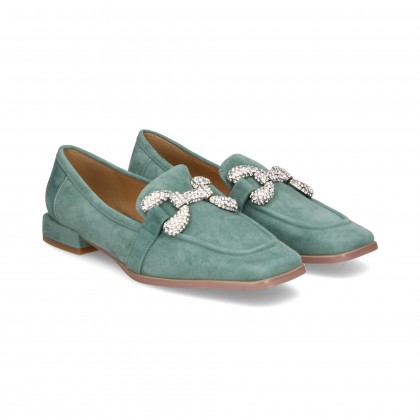 MOCASIN ESLABON STRASS ANTE VERDE