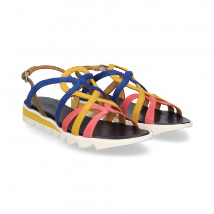 SANDAL TIED STRAPS SUEDE MULTI YELLOW
