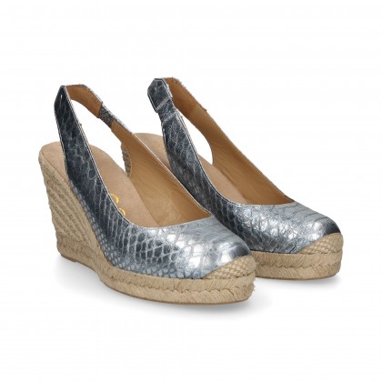 ESPADRILLE FERSENKEIL ESPADRILLES OFFENER ABSATZ REPTIL HELLBLAU