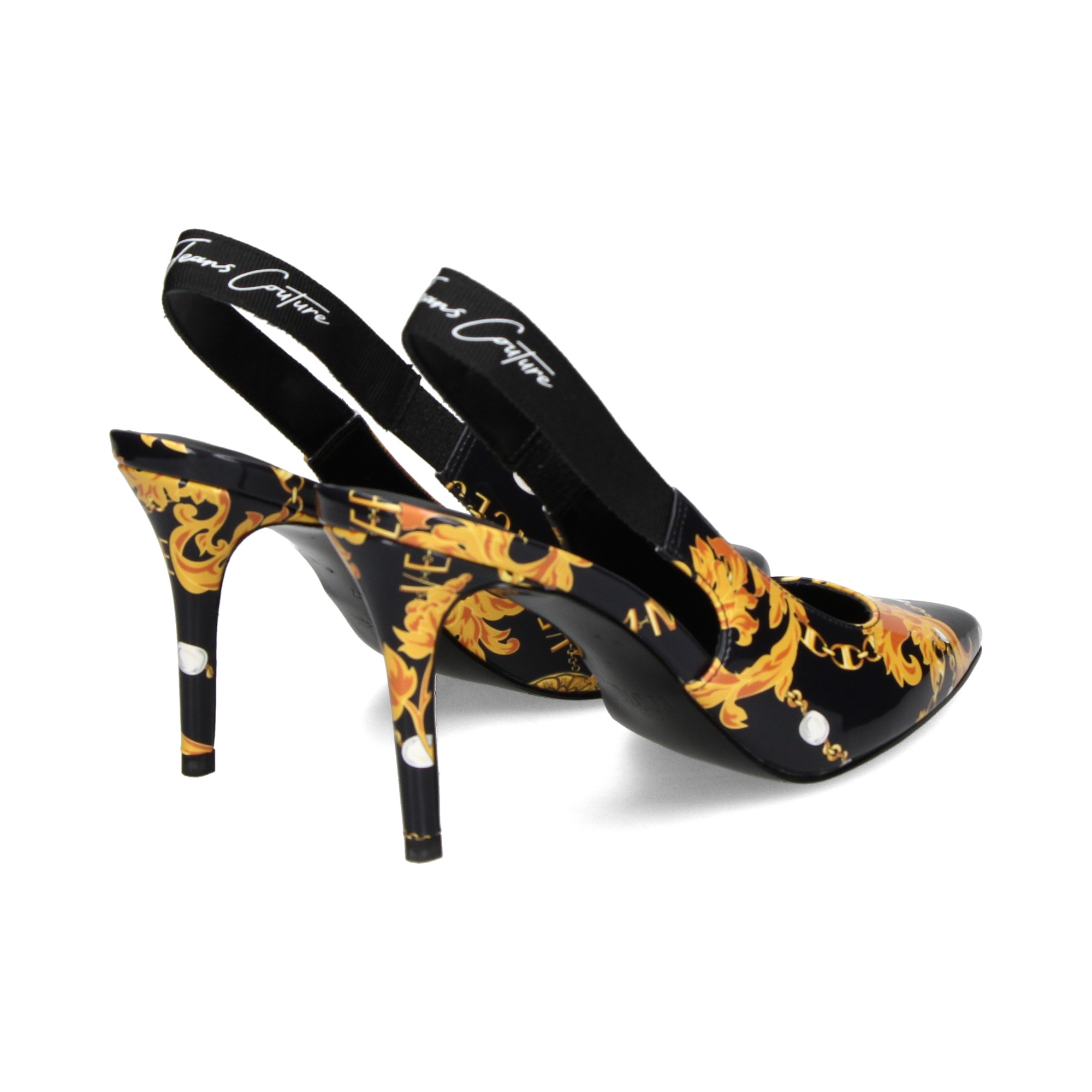 Versace Jeans Couture Baroque-print 90mm Square-toe Sandals In Black, Gold  | ModeSens