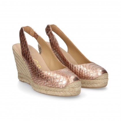 ESPADRILLE HEEL WEDGE ESPADRILLES OPEN HEEL REPTILE PINK