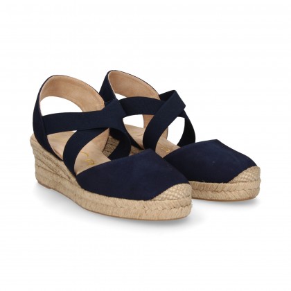 ESPADRILLE ESPADRILLES KEIL ELAST GEKREUZTES WILDLEDER MARINE