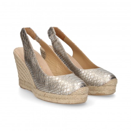 ESPADRILLE HEEL WEDGE ESPADRILLES OPEN HEEL REPTILE PLATINUM