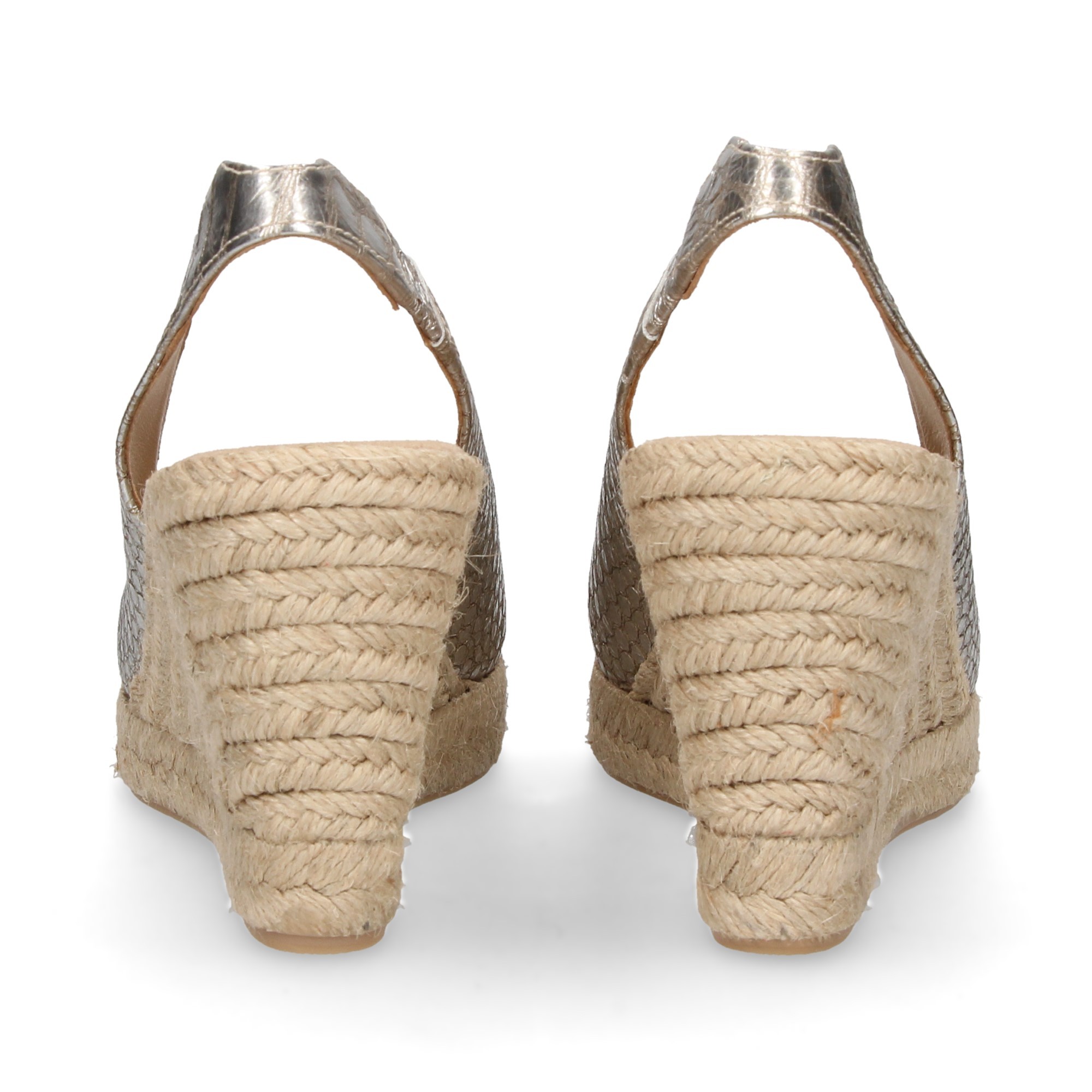 ESPADRILLE HEEL WEDGE ESPADRILLES OPEN HEEL REPTILE PLATINUM PLATINUM