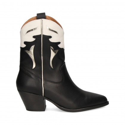 BOTA COWBOW PIEL NEGRO/BLANCO BLACK PLATINO