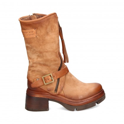 BOTIN PLAT.CREMALLERA DIAGONAL CUERO CALVADOS
