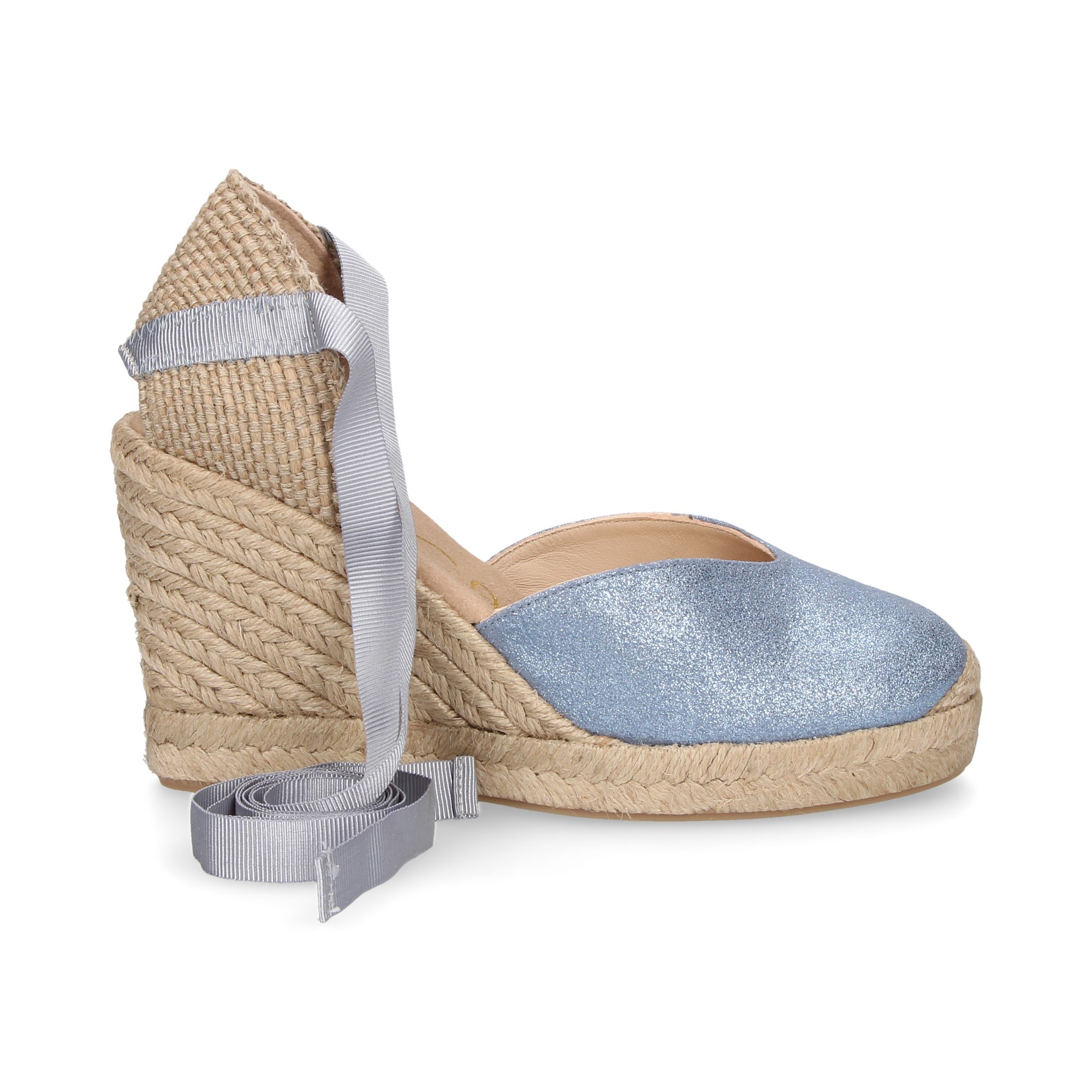 ESPADRILLES ESPADRILLES WEDGE ESPADRILLES LIÉES EN BLEU CLAIR MÉTALLISÉ