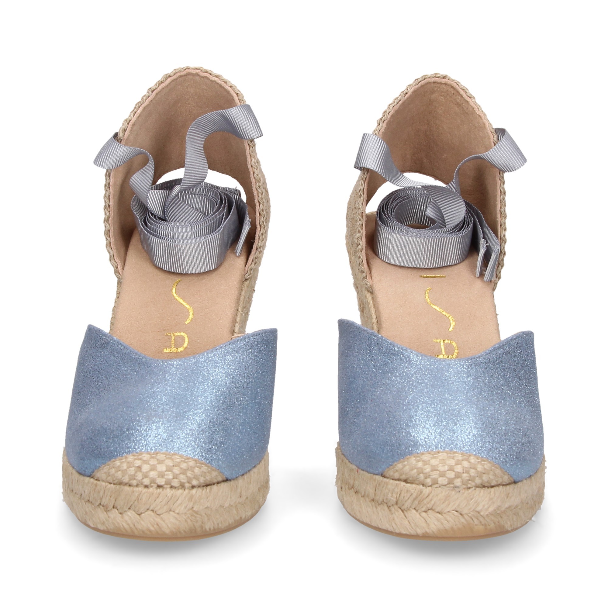 ESPADRILLES ESPADRILLES WEDGE ESPADRILLES LIÉES EN BLEU CLAIR MÉTALLISÉ