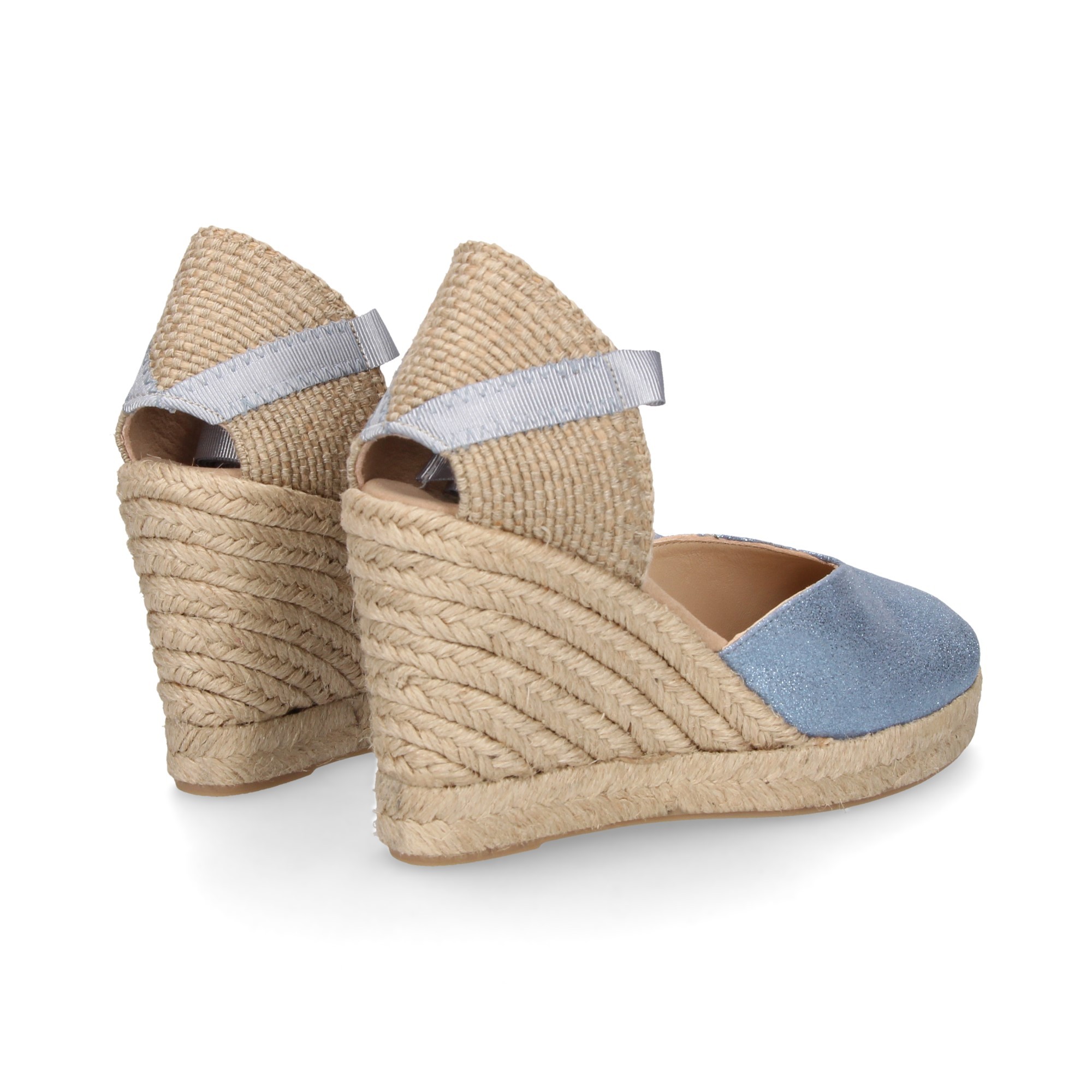 ESPADRILLES ESPADRILLES WEDGE ESPADRILLES LIÉES EN BLEU CLAIR MÉTALLISÉ