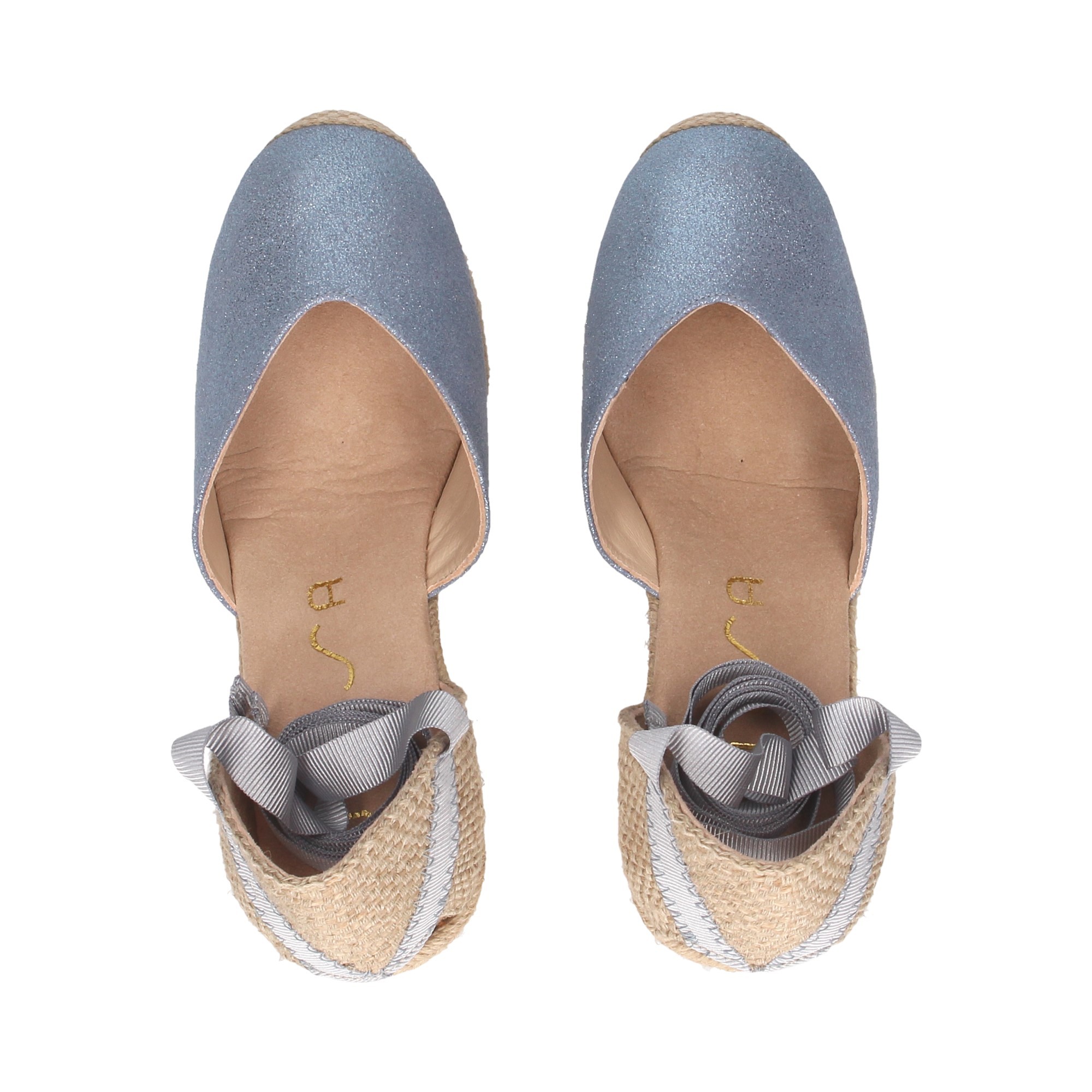 ESPADRILLES ESPADRILLES WEDGE ESPADRILLES LIÉES EN BLEU CLAIR MÉTALLISÉ