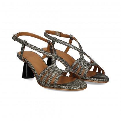 SANDALIA CIRCULO REPTIL BEIGE/NEGRO