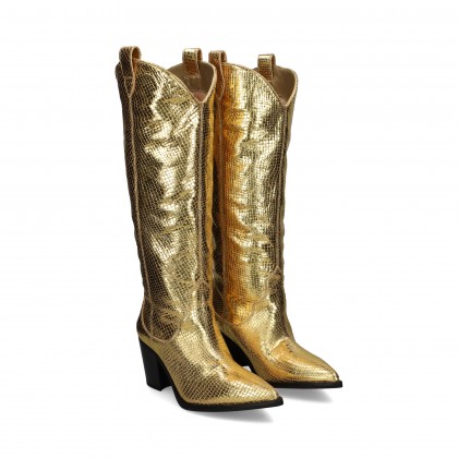 BOTA COWBOY REPTIL METALIZADA ORO