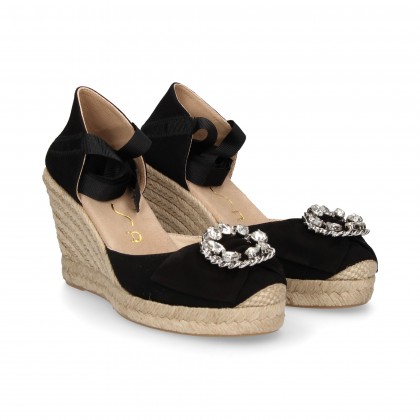 ESPADRILLE KEIL ESPADRILLES MIT SCHWARZER WILDLEDERKLAMMER