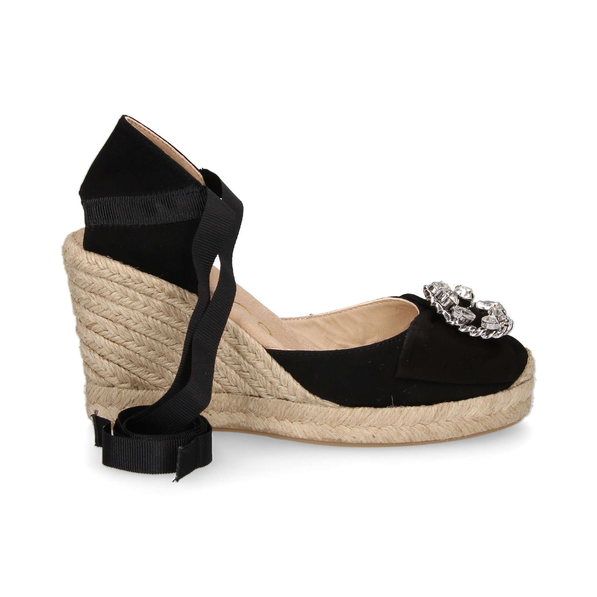 ESPADRILLE ESPADRILLE WEDGE ESPADRILLES AVEC FERMOIR EN DAIM NOIR