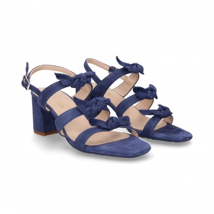 SANDAL 3 STRAPS SUEDE BOW BLUE