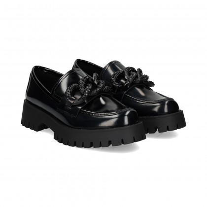 MOCASIN ESLABON STRASS FLO.NEGRO