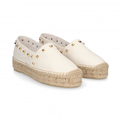 WEIßES NIETEN-ESPADRILLE-LEDER-ESPADRILLE