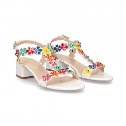 SANDAL BABY MULTI WHITE PATENT LEATHER FLOWERS