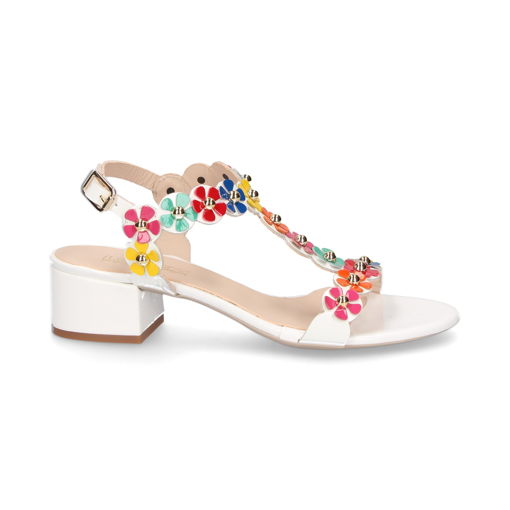 SANDALE BABY MULTI WHITE PATENT LEATHER FLOWERS