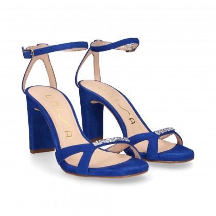 SANDAL HEEL GILDA STRASS SUEDE BLUE HEEL