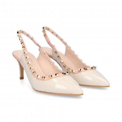 NO HEEL STUDS IVORY PATENT LEATHER