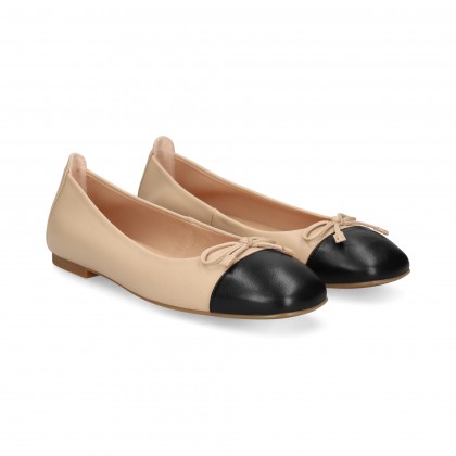 BAILARINA PUNTA NEGRO PIEL BEIGE