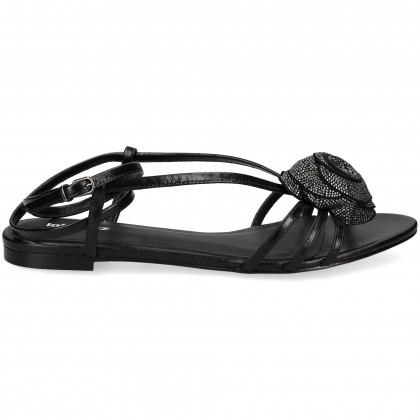 SANDALIA FLOR STRASS PIEL NEGRO PRETO
