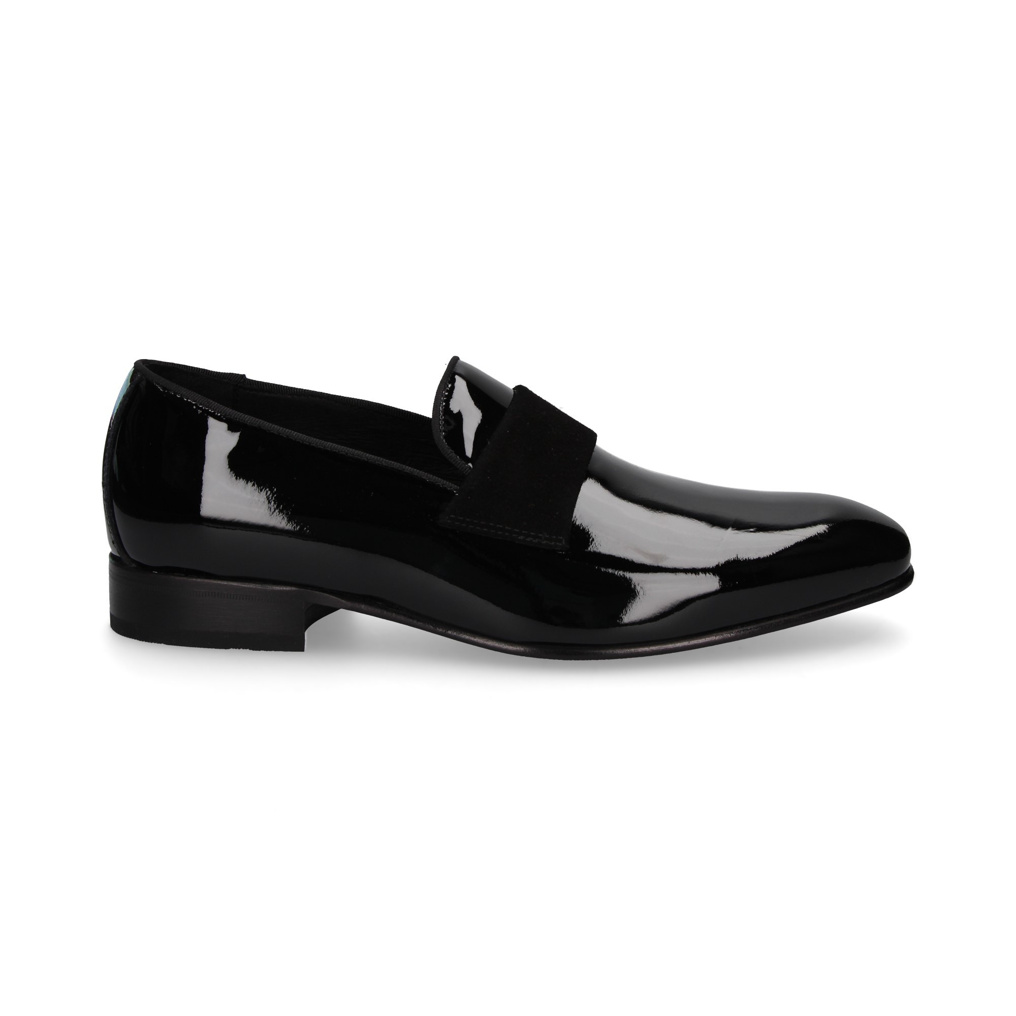 MOC.STRIP SUEDE SUEDE LISSE NOIR VERNIS CUIR VERNI NOIR