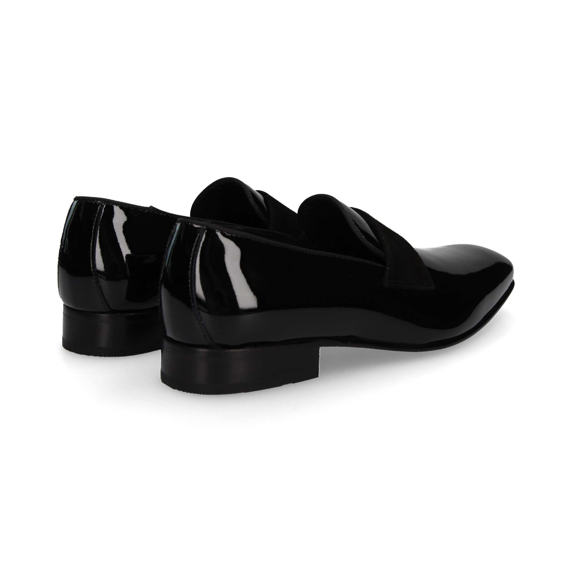 MOC.STRIP SUEDE SUEDE LISSE NOIR VERNIS CUIR VERNI NOIR