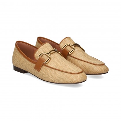 MOCASIN ESLABON RAFIA BEIGE