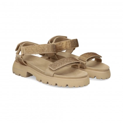 SANDALIA VELCROS STRAS ANTE BEIGE