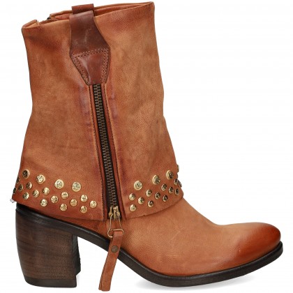 BOTIN TACHAS+CREMALLERA PIEL CUERO CALVADOS