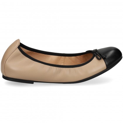 BAILARINA CHANEL LAZO PIEL NEGRO+BEIGE ARENA/BLK