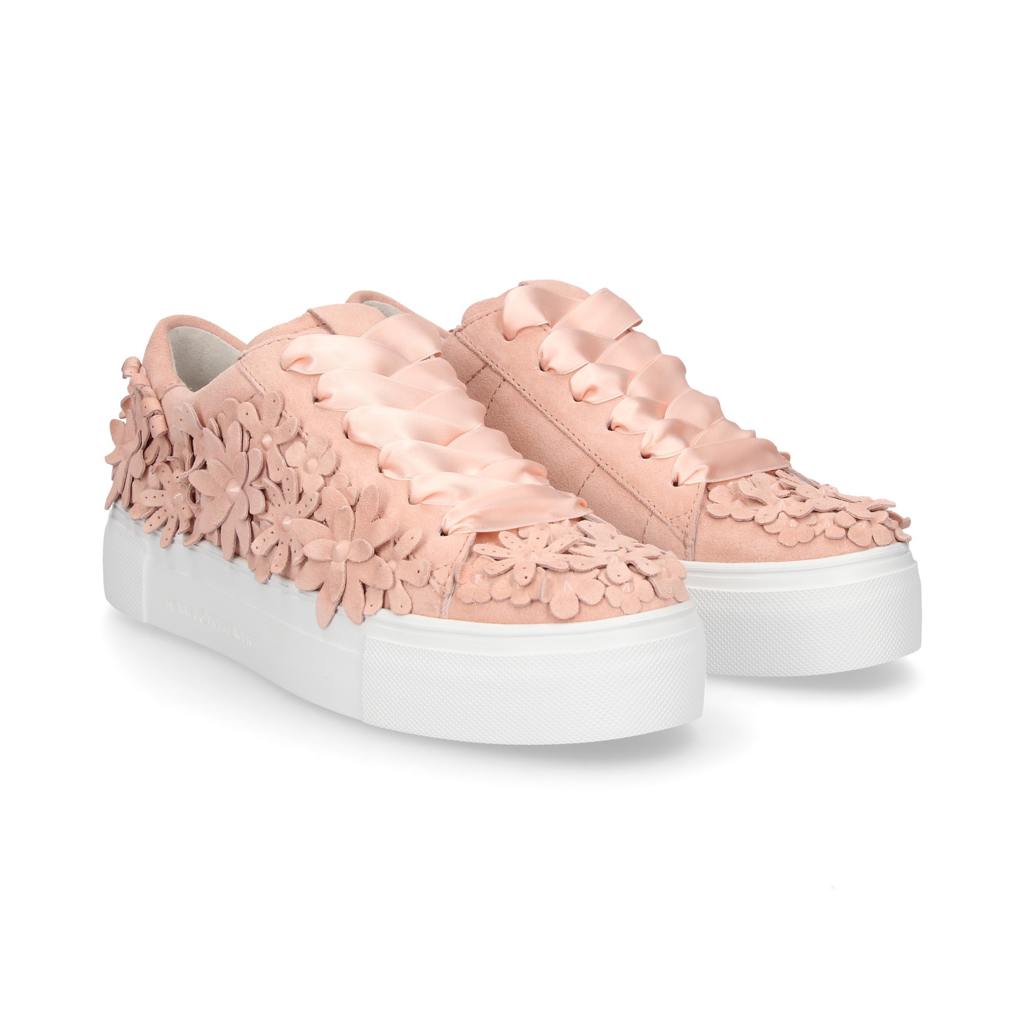 SPORTIF FLEURS NOUÉES EN DAIM ROSE VELOURS ROSE