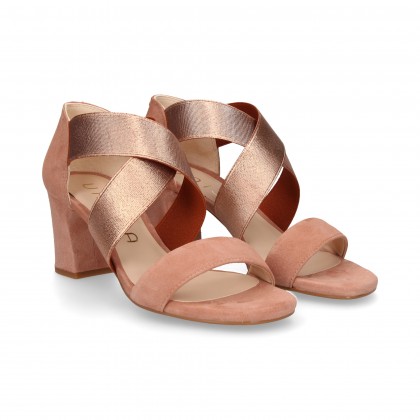 ELASTIC HEEL SANDAL WITH PINK SUEDE CROSSOVER